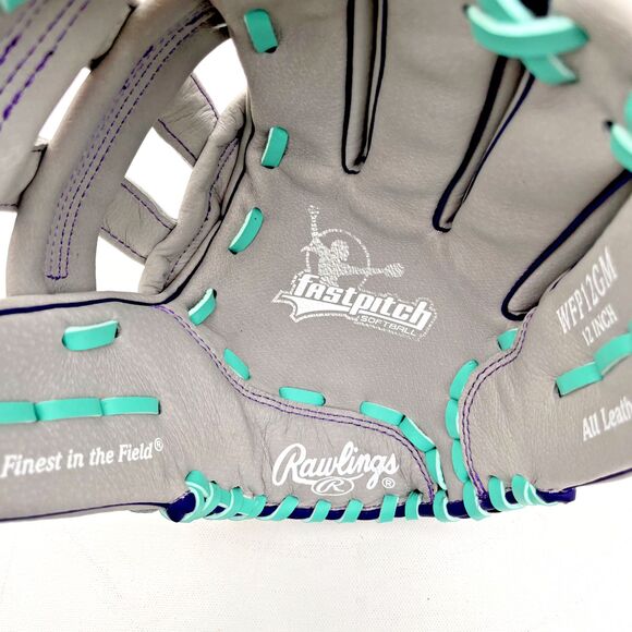 Rawlings Fastpitch Series Youth 12" Softball Glove Gray/Mint, Right WFP12GM-Reg - Picture 10 of 10